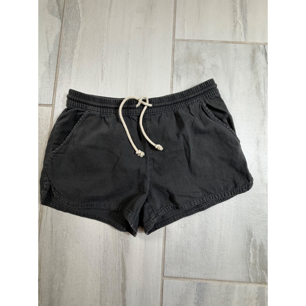 Aerie Womens Small Washed Black Cotton Drawstring Dolphin Shorts Loungewear